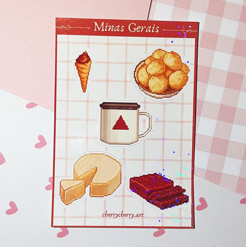 Cartela de Adesivos Comidinhas Regionais Mineiras em Pixel Art